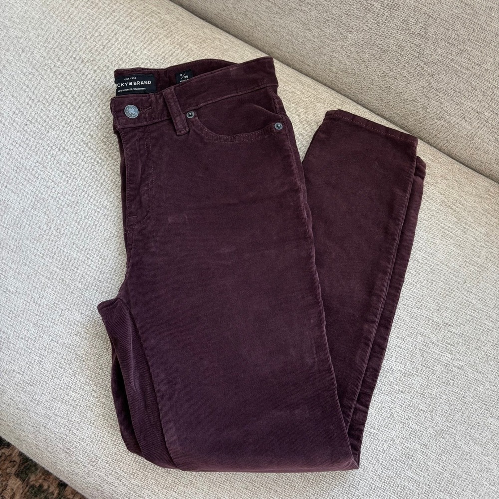 Lucky Brand Ava Skinny Pants 8 29 Burgundy Corduroy Mid Rise Cabin Core